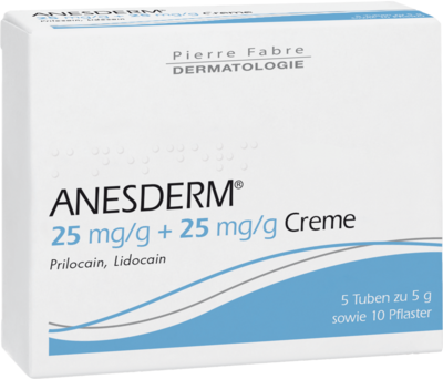 ANESDERM 25 mg/g + 25 mg/g Creme + 10 Pflaster