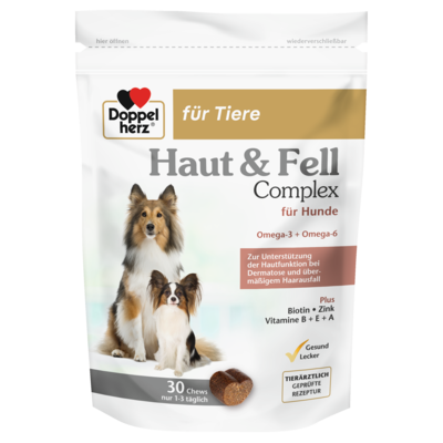 DOPPELHERZ für Tiere Haut&Fell Compl.Chews f.Hunde